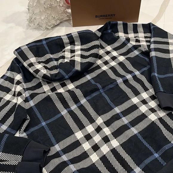 Mens Burberry Ferryfield Checks Hoodie sz L Navy blue/white